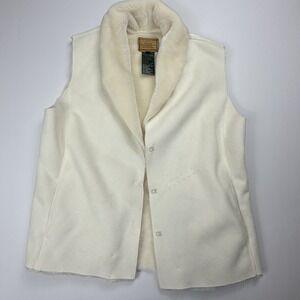 Lauren Ralph Lauren Faux Shearling Vest Women's Large Sleeveless Hook Front Coat